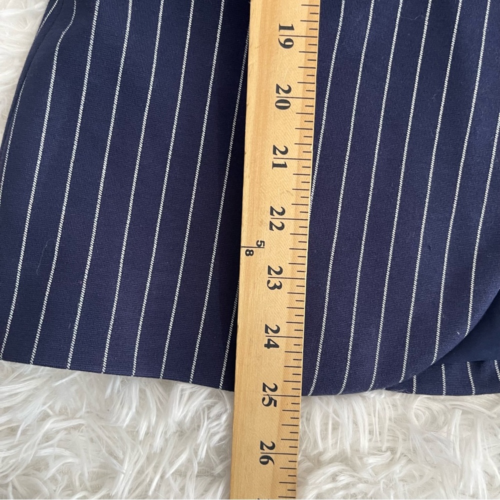 Chicos Blazer Jacket Womens 4/6 Navy White Pinstripe Ruffle Sleeve Office - Picture 8 of 10